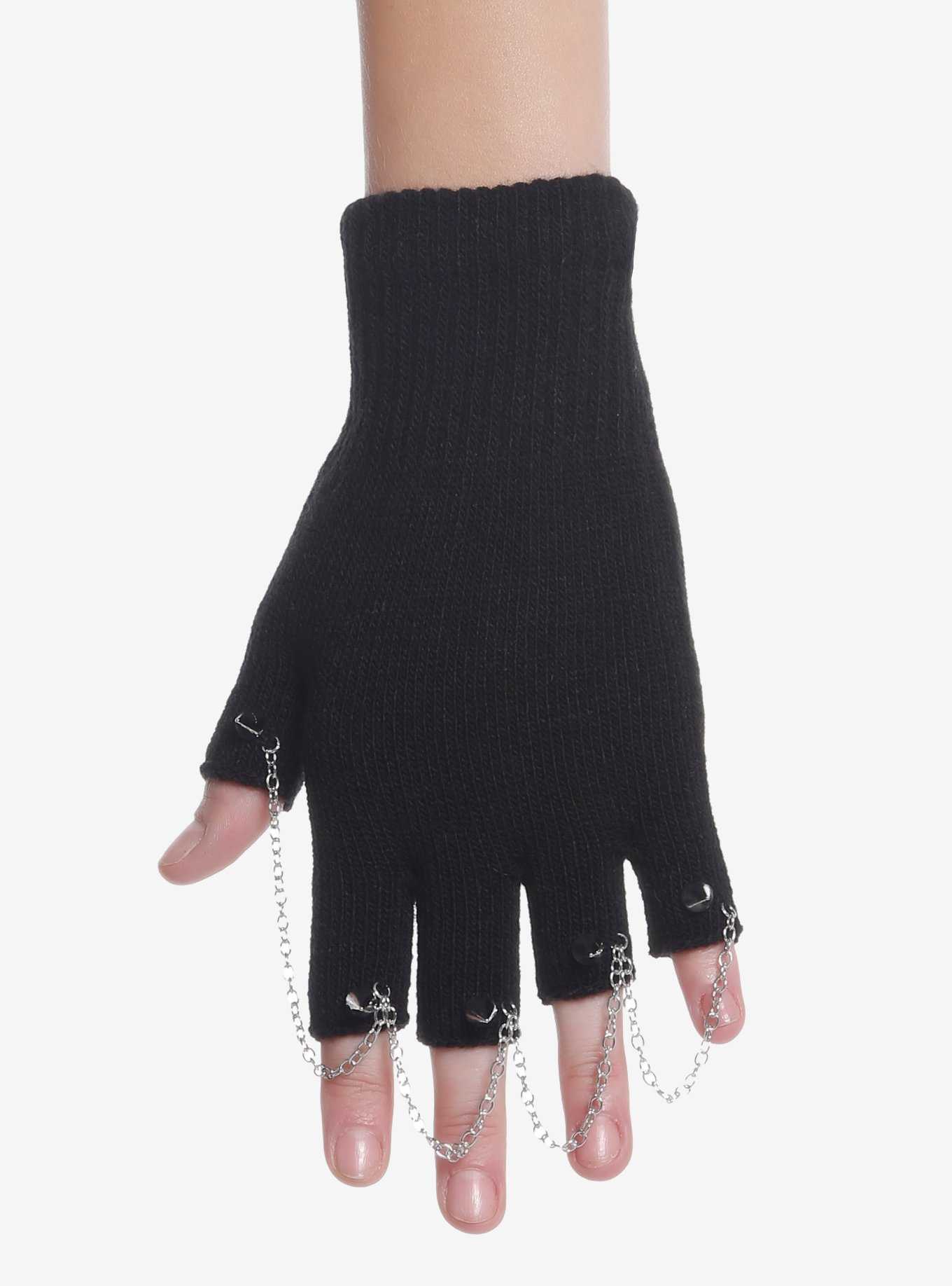 Stud Chain Fingerless Gloves, , hi-res
