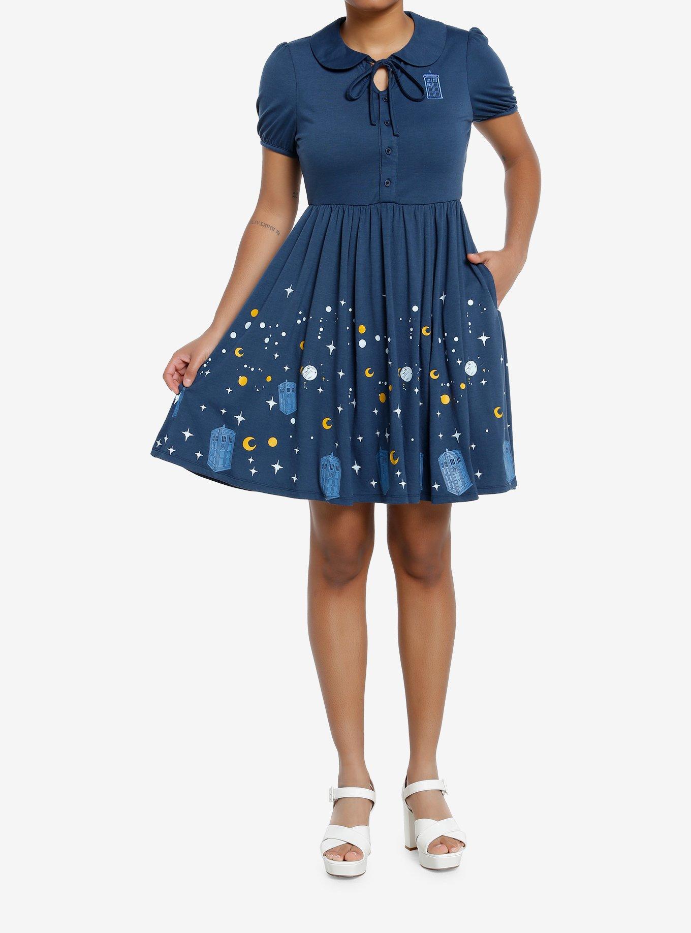 Doctor Who TARDIS Starry Night Dress, BLUE  NAVY, alternate