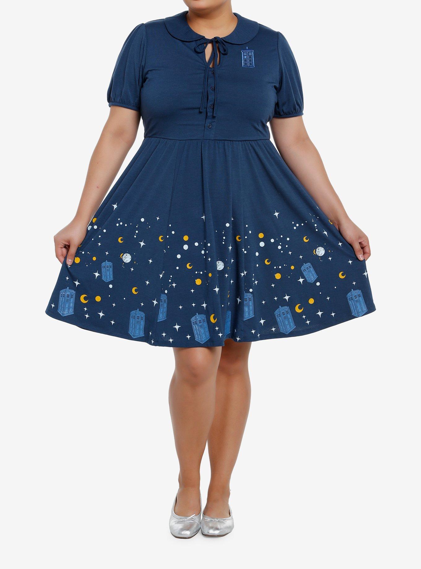 Doctor Who TARDIS Starry Night Dress Plus Size, BLUE  NAVY, alternate