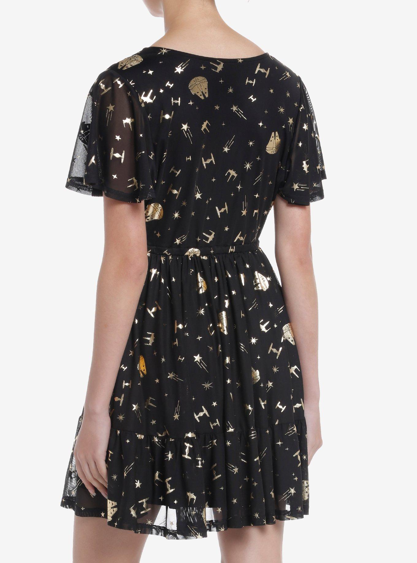 Her Universe Star Wars Metallic Foil Flutter Dress, BLACK GOLD, alternate