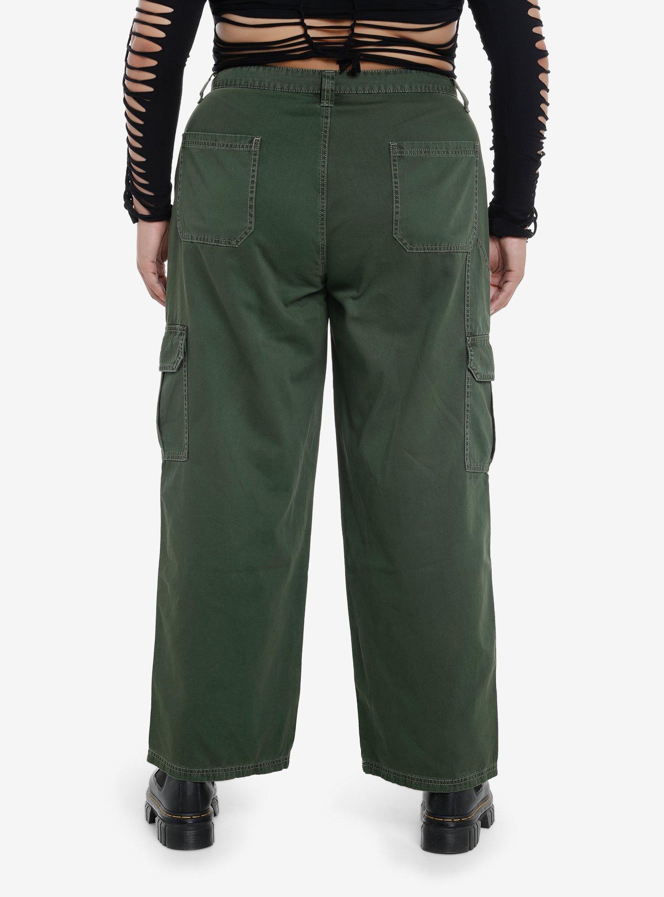 Olive Contrast Stitch Carpenter Pants Plus Size, , hi-res
