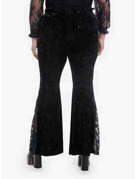 Black Velvet Lace Bell Bottom Leggings Plus Size, , hi-res