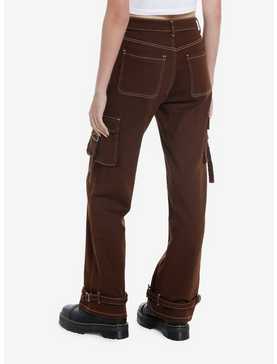 Brown Contrast Stitch Strap Carpenter Pants, , hi-res