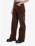 Brown Contrast Stitch Strap Carpenter Pants, BROWN, alternate