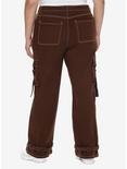 Brown Contrast Stitch Strap Carpenter Pants Plus Size, BROWN, alternate
