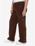 Brown Contrast Stitch Strap Carpenter Pants Plus Size, BROWN, alternate