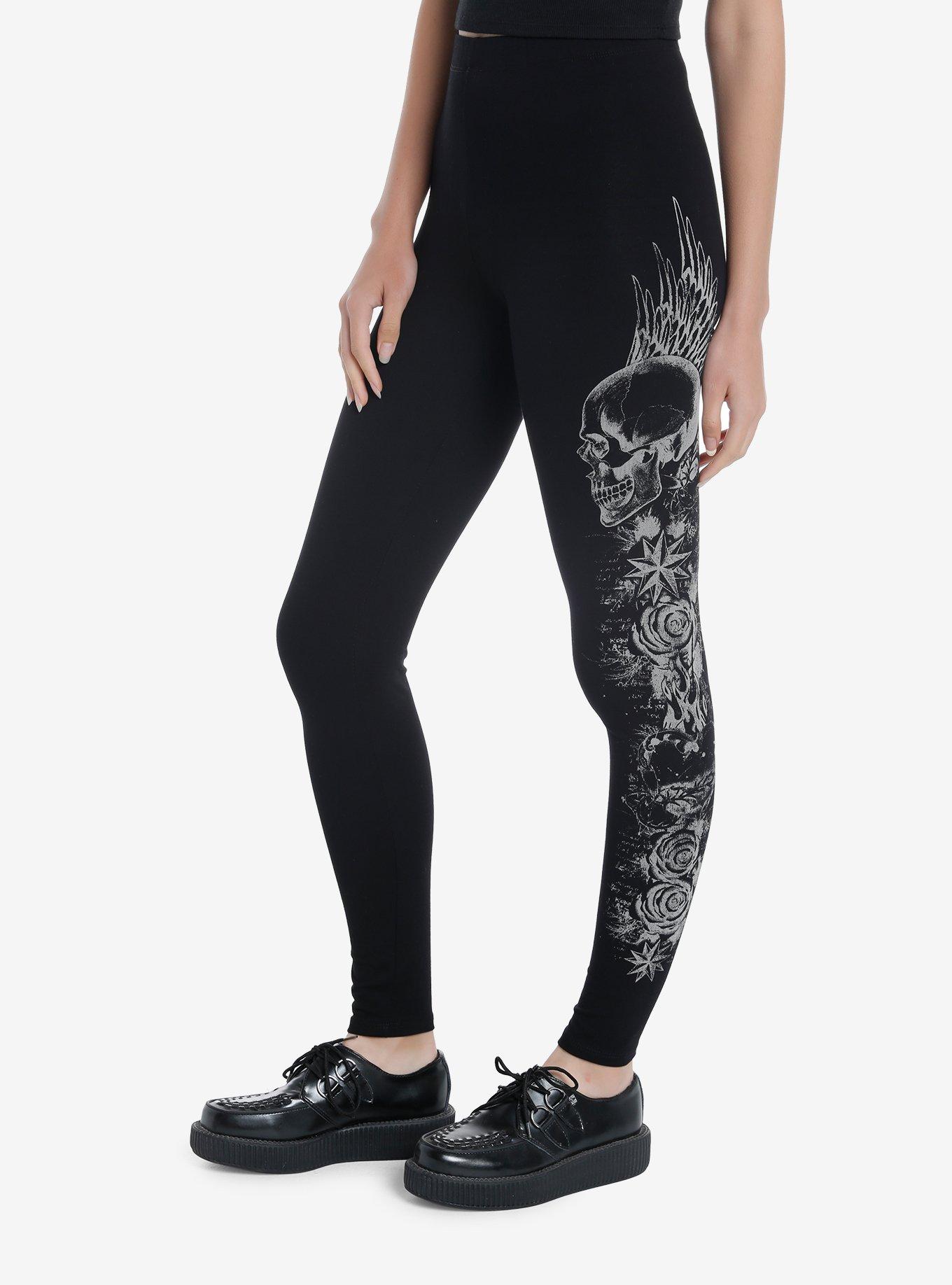 Winged Skull Leggings, GREY, alternate