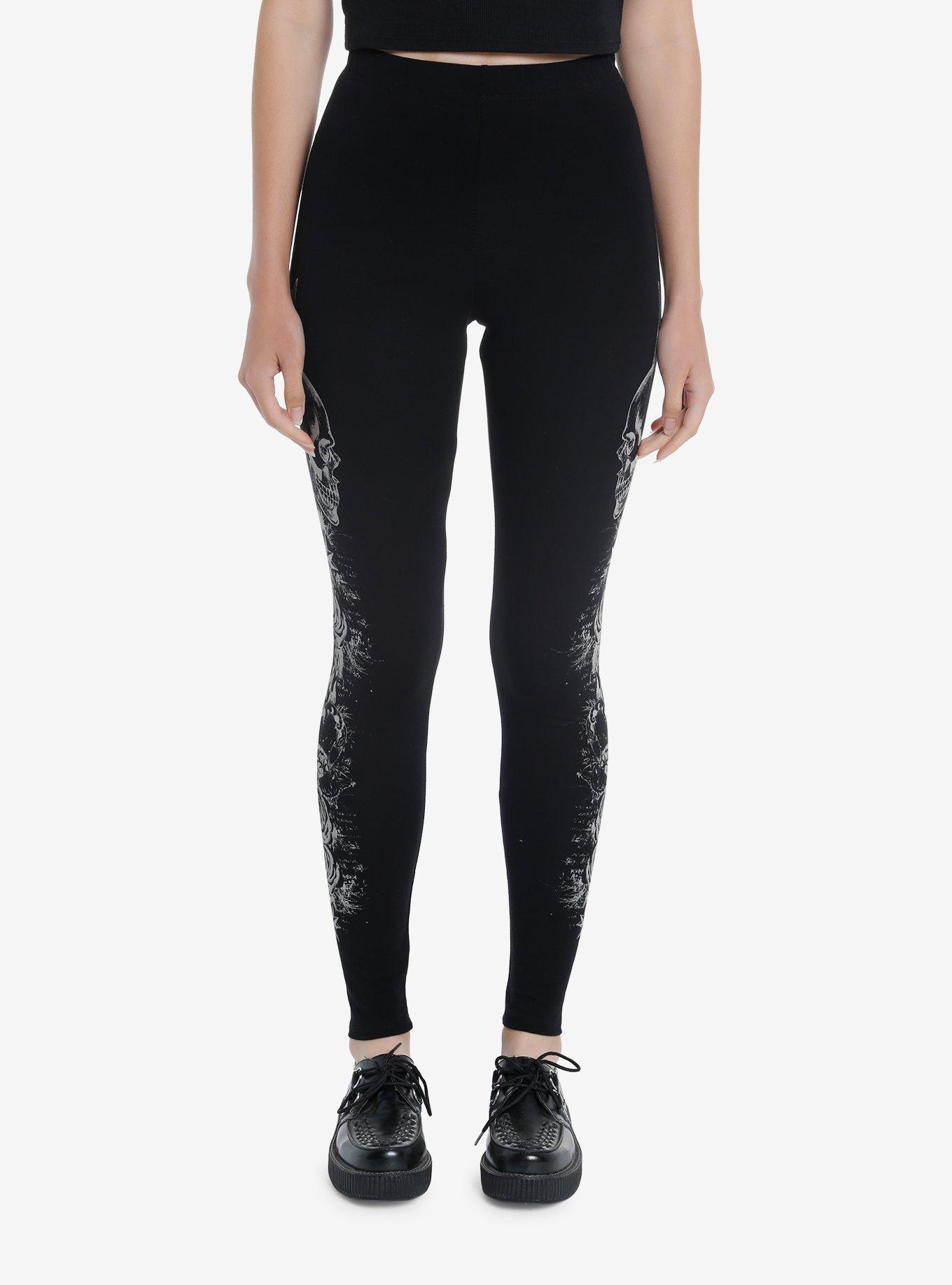 Winged Skull Leggings, GREY, alternate