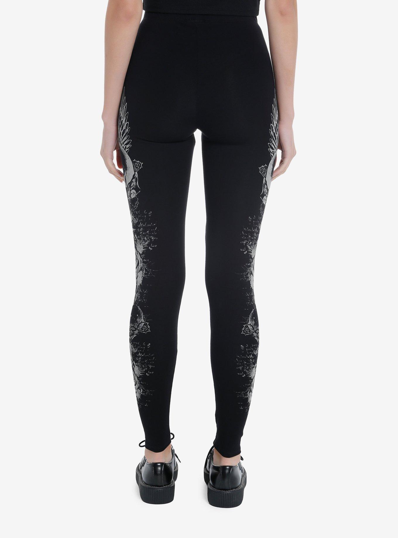 Winged Skull Leggings, GREY, alternate