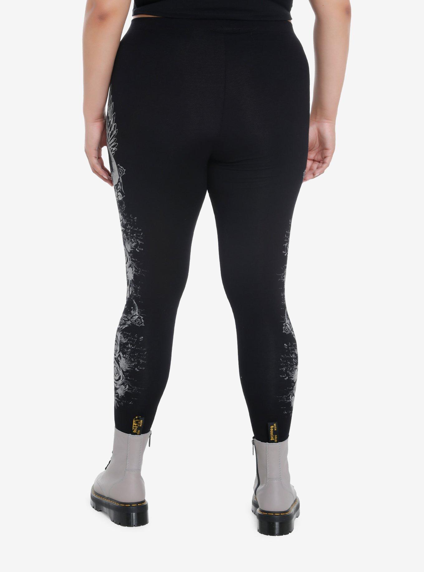 Winged Skull Leggings Plus Size, GREY, alternate