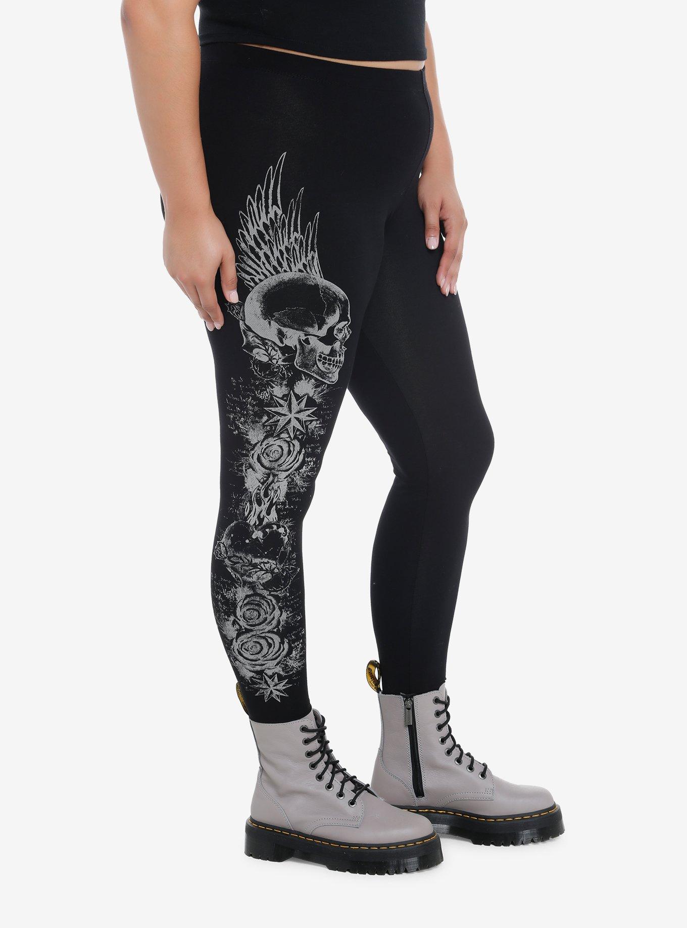 Winged Skull Leggings Plus Size, GREY, alternate