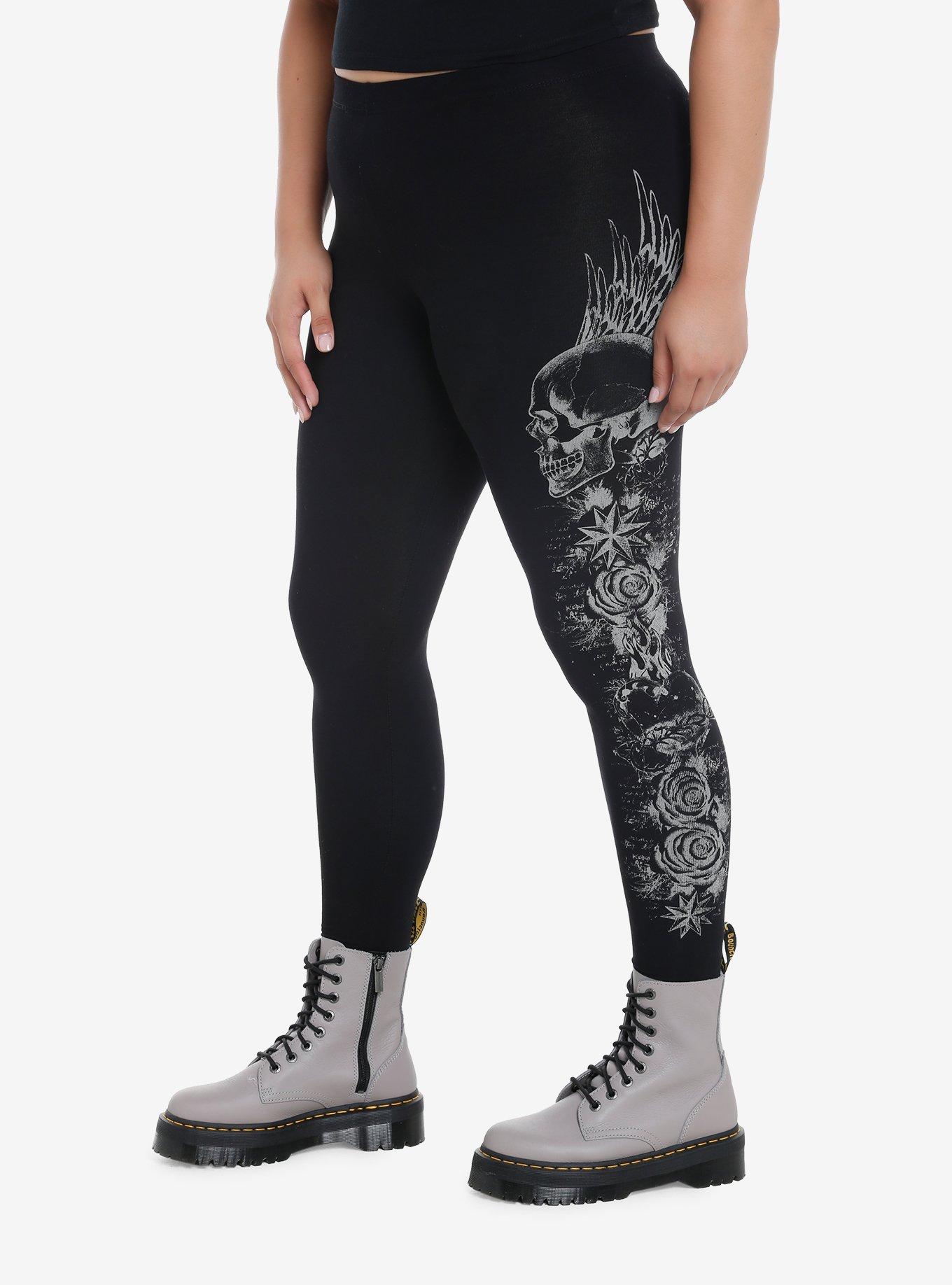 Winged Skull Leggings Plus Size, GREY, alternate
