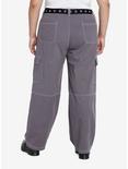 Grey Side Chain Carpenter Pants With Belt Plus Size, GREY, alternate