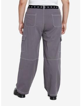 Grey Side Chain Carpenter Pants With Belt Plus Size, , hi-res