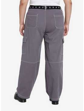 Grey Side Chain Carpenter Pants With Belt Plus Size, , hi-res