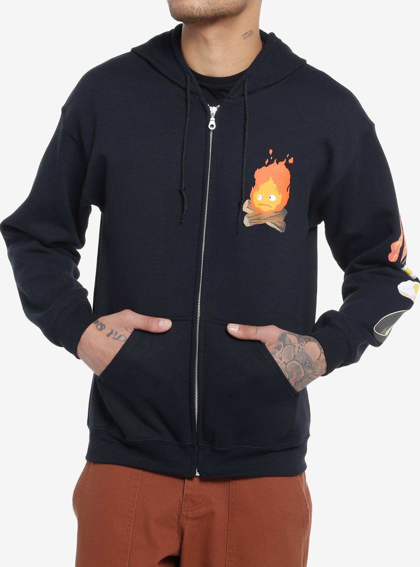 Studio Ghibli Howl's Moving Castle Calcifer Breakfast Hoodie, BLACK, alternate