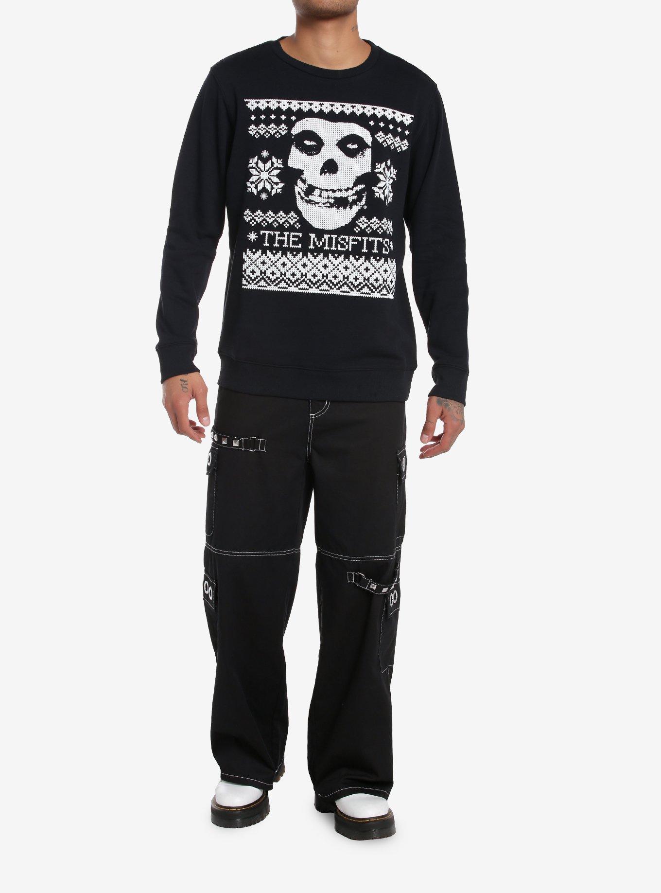 Misfits Fair Isle Fiend Skull Sweatshirt, BLACK, alternate