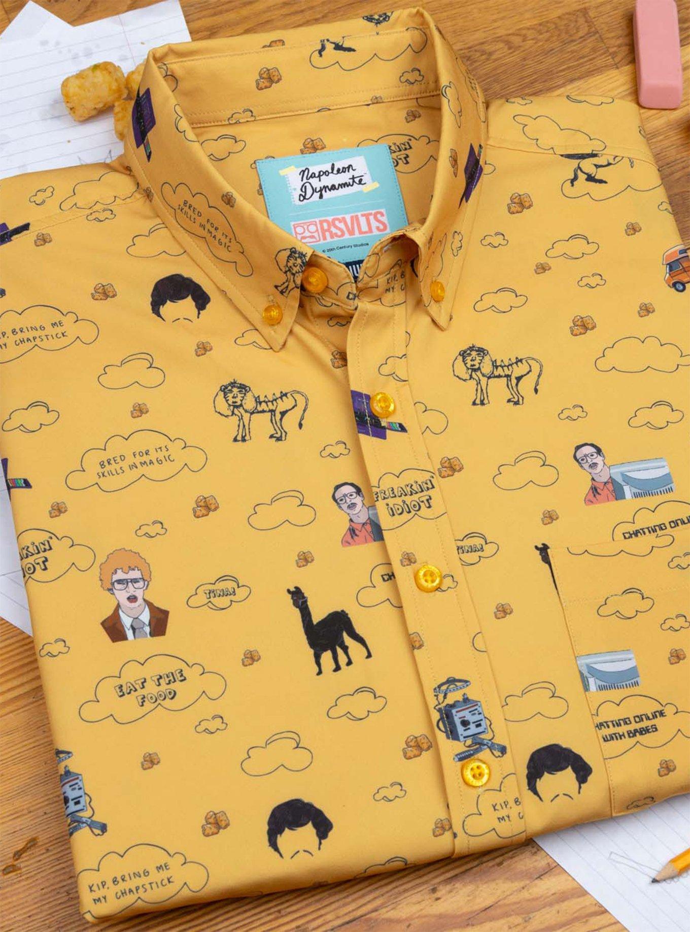 RSVLTS Napoleon Dynamite "Ligers, Llamas, & Tots" Button-Up Shirt, GOLD, alternate