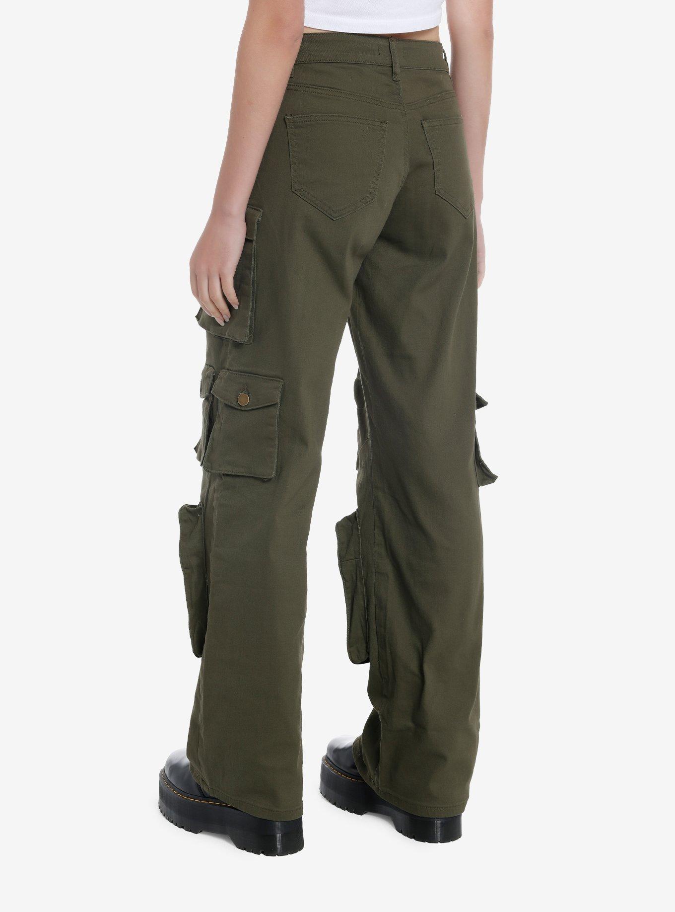 Olive Green Multi-Pocket Girls Cargo Pants, GREEN, alternate