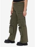 Olive Green Multi-Pocket Girls Cargo Pants Plus Size, GREEN, alternate