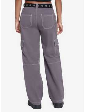 Grey Side Chain Carpenter Pants With Belt, , hi-res