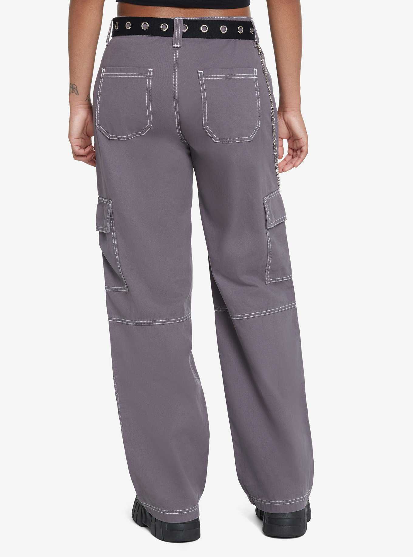 Grey Side Chain Carpenter Pants With Belt, , hi-res