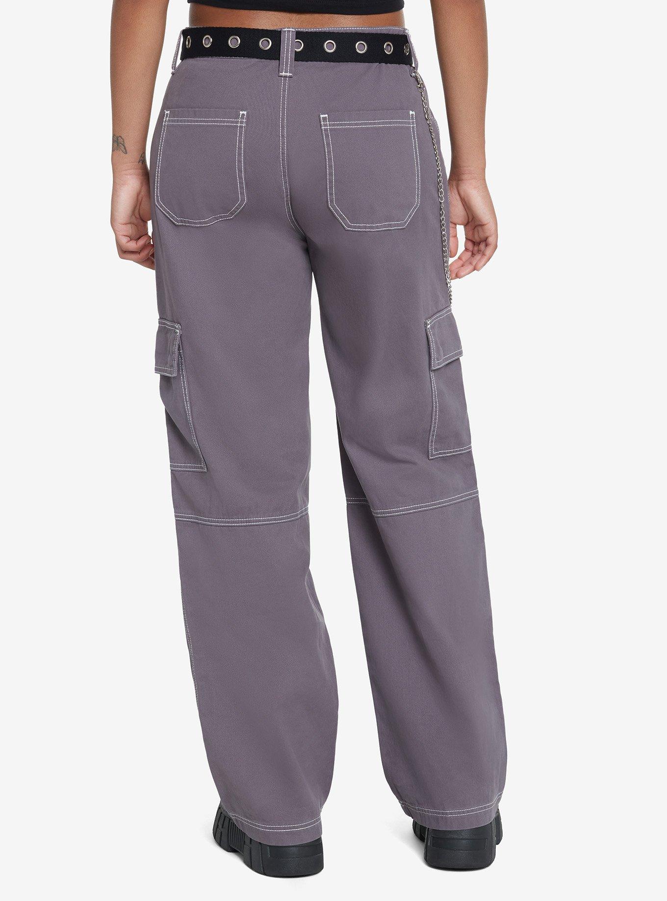 Grey Side Chain Carpenter Pants With Belt, , hi-res