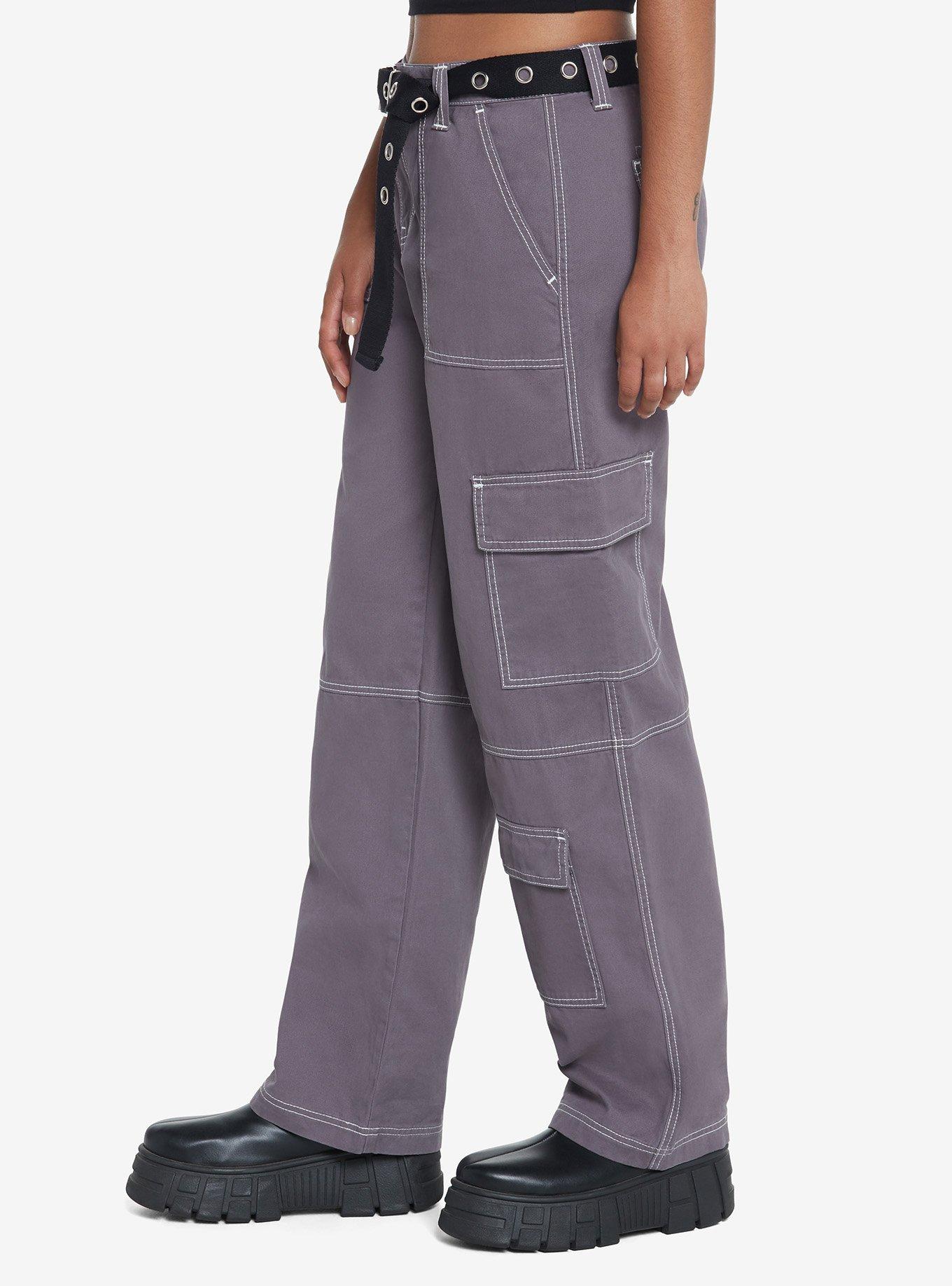 Grey Side Chain Carpenter Pants With Belt, GREY, alternate