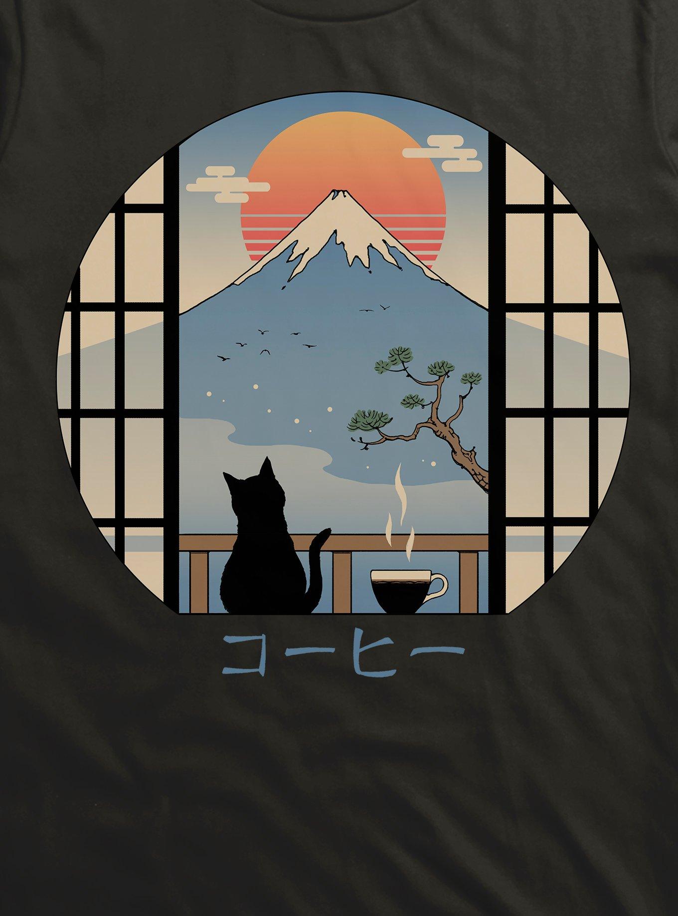 Coffee Cat In Mt. Fuji T-Shirt, , hi-res