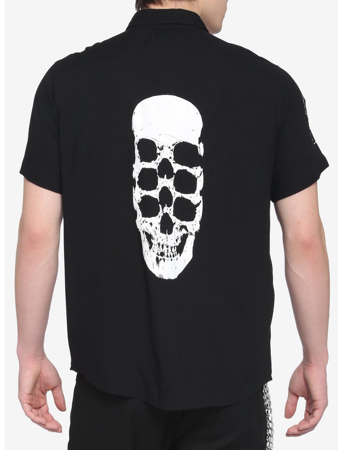Skeleton Patches Black Woven Button-Up, BLACK-WHITE, alternate