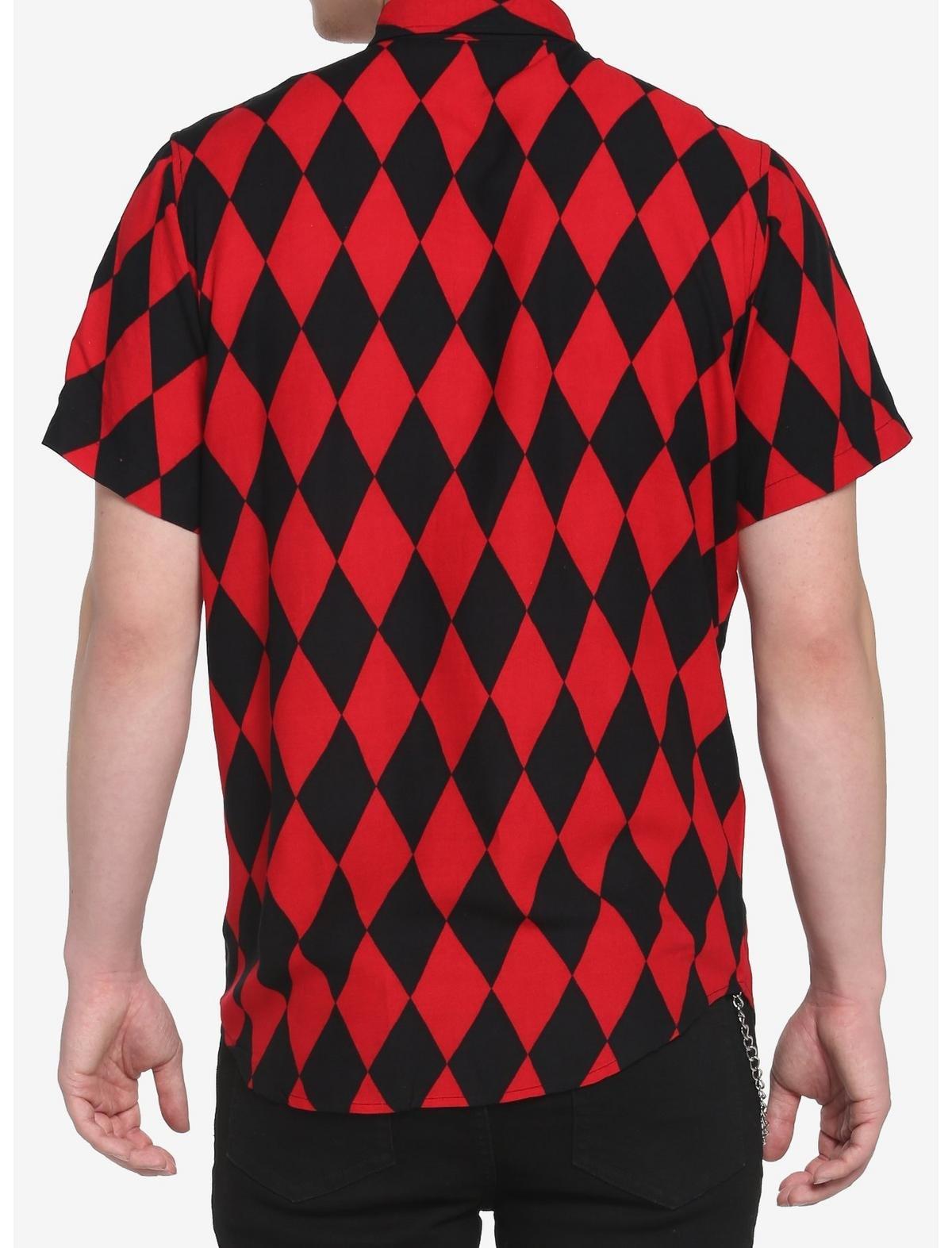 Black & Red Diamond Woven Button-Up, BLACK  RED, alternate
