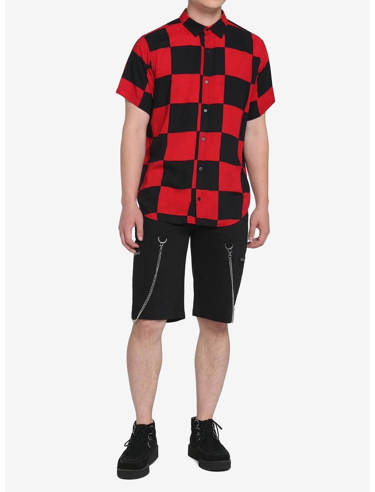 Black & Red Checkered Woven Button-Up, RED  BLACK, alternate