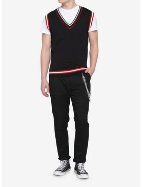 Black Red & White Contrast Knit Vest, , hi-res