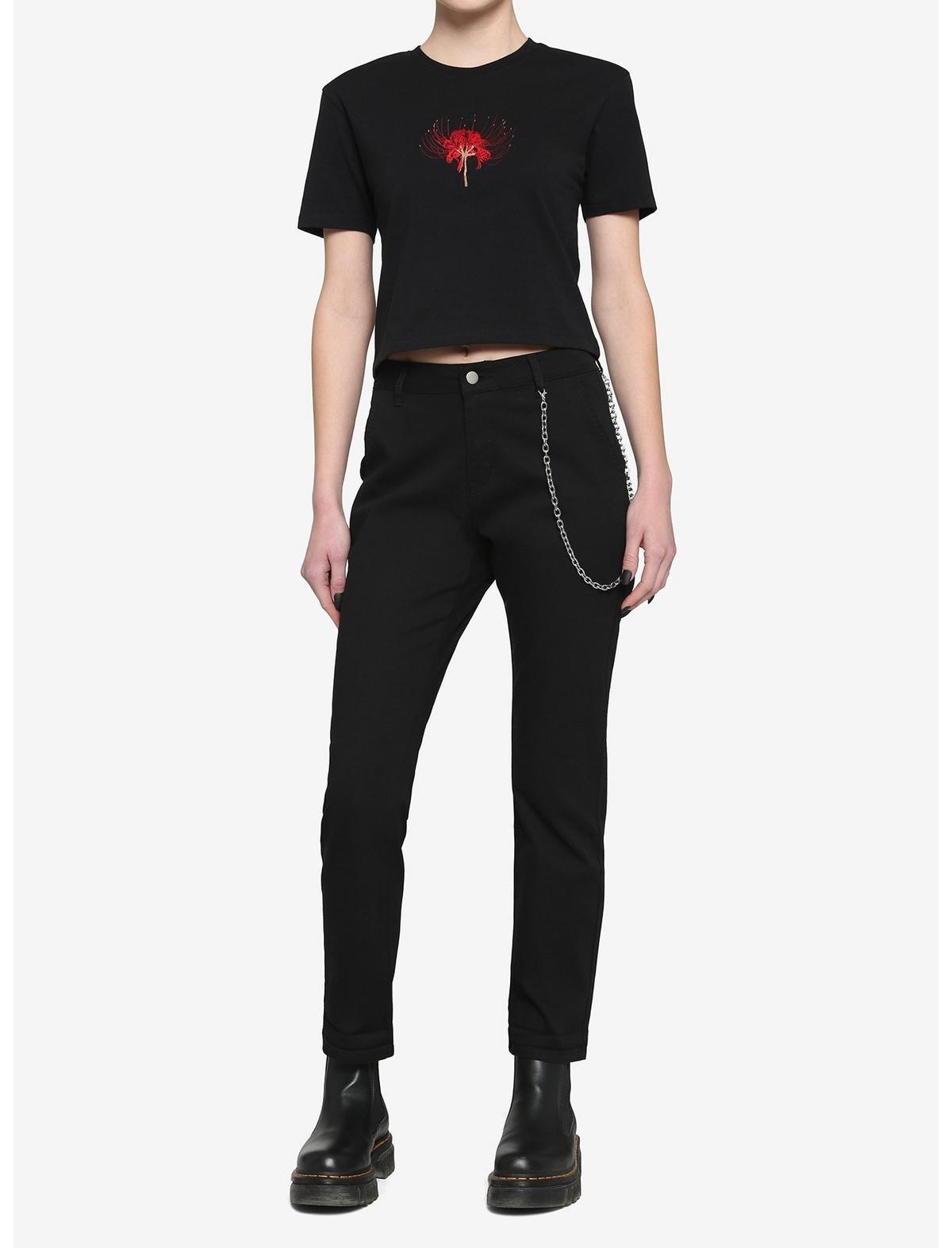 Spider Lily Embroidered Boxy Girls Crop T-Shirt