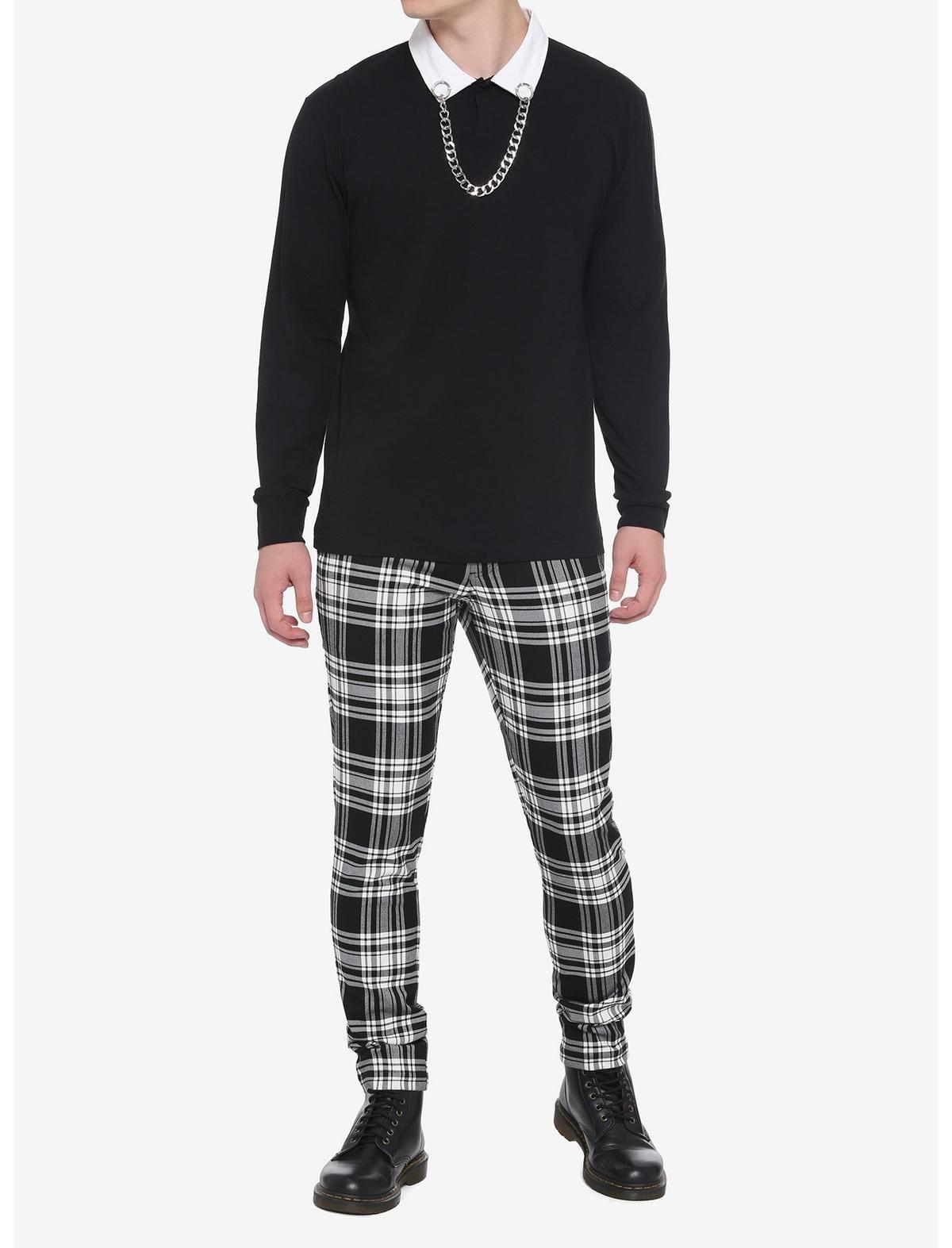 Black Chain White Collar Long-Sleeve Shirt, , hi-res