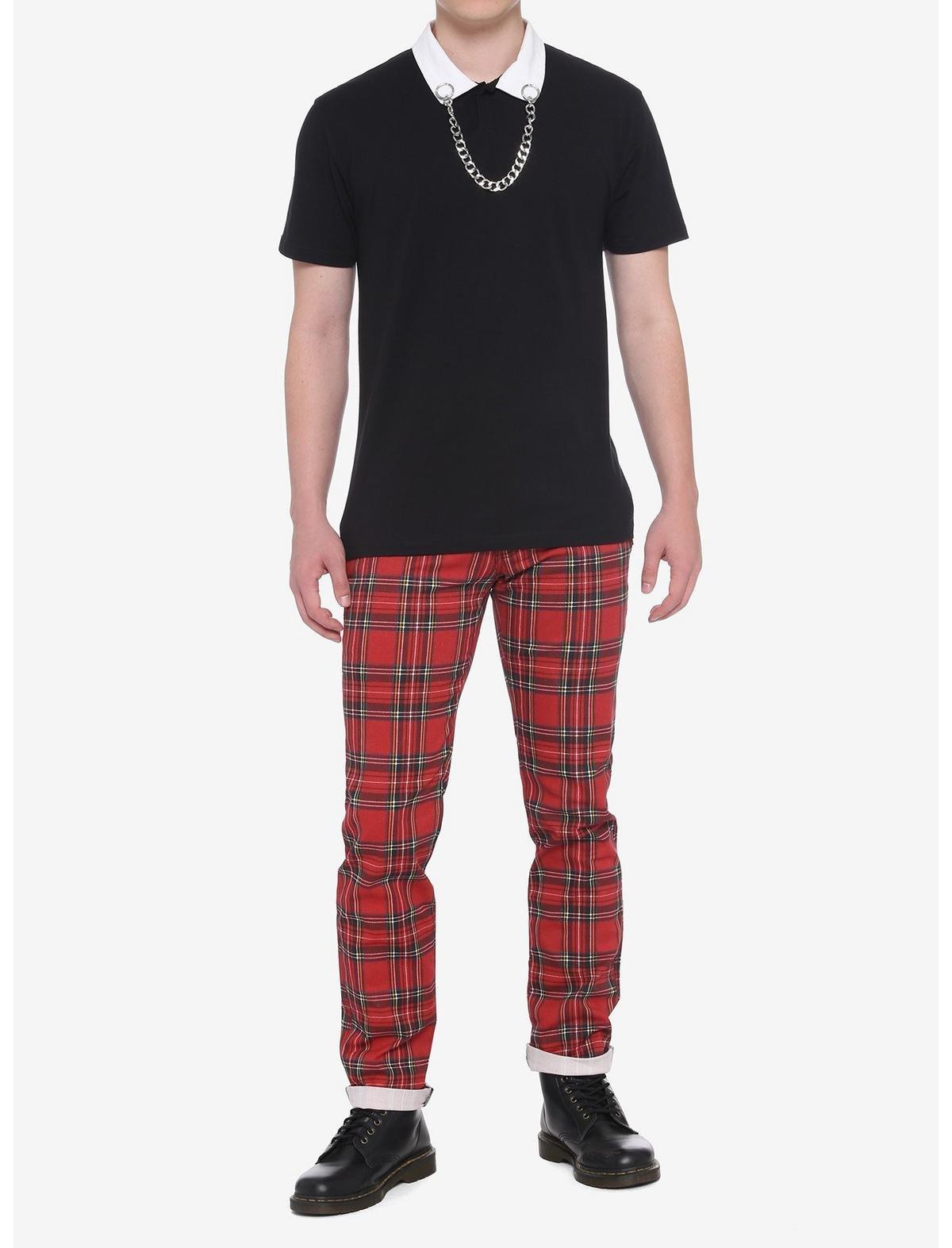 Black Chain White Collar Shirt, BLACK-WHITE, alternate