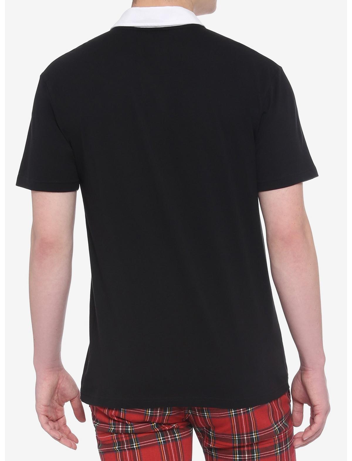 Black Chain White Collar Shirt, BLACK-WHITE, alternate