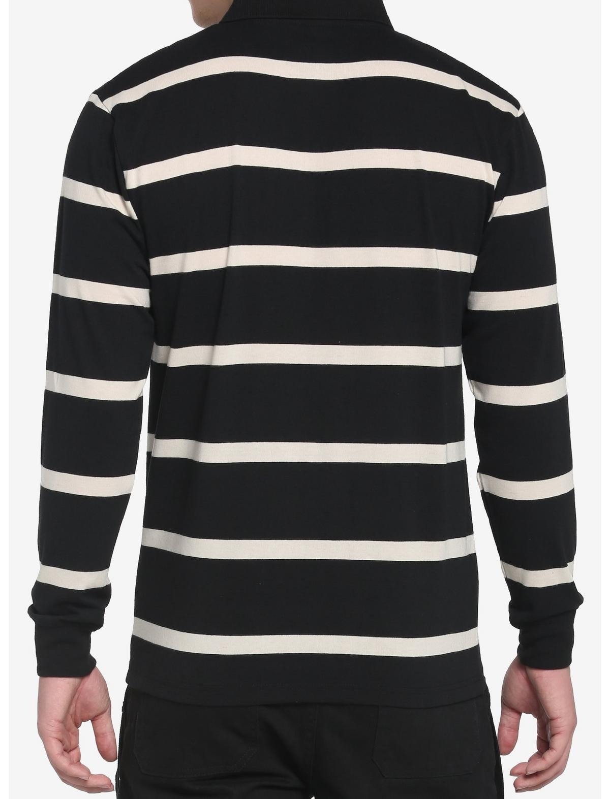 Black & Tan Stripe Long-Sleeve Polo Shirt, BLACK-WHITE, alternate - view 3