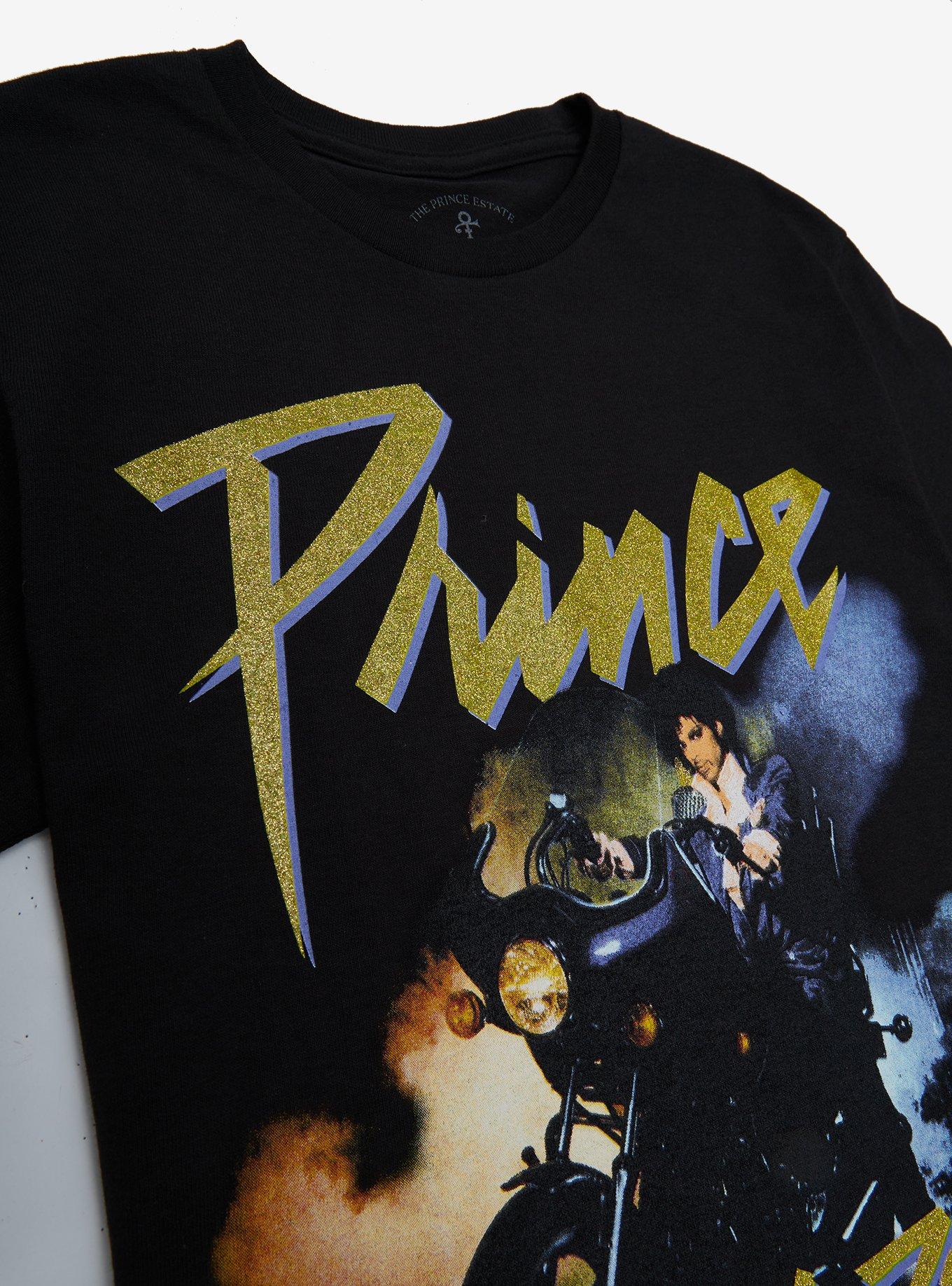 Prince Purple Rain Glitter Logo Boyfriend Fit Girls T-Shirt, BLACK, alternate