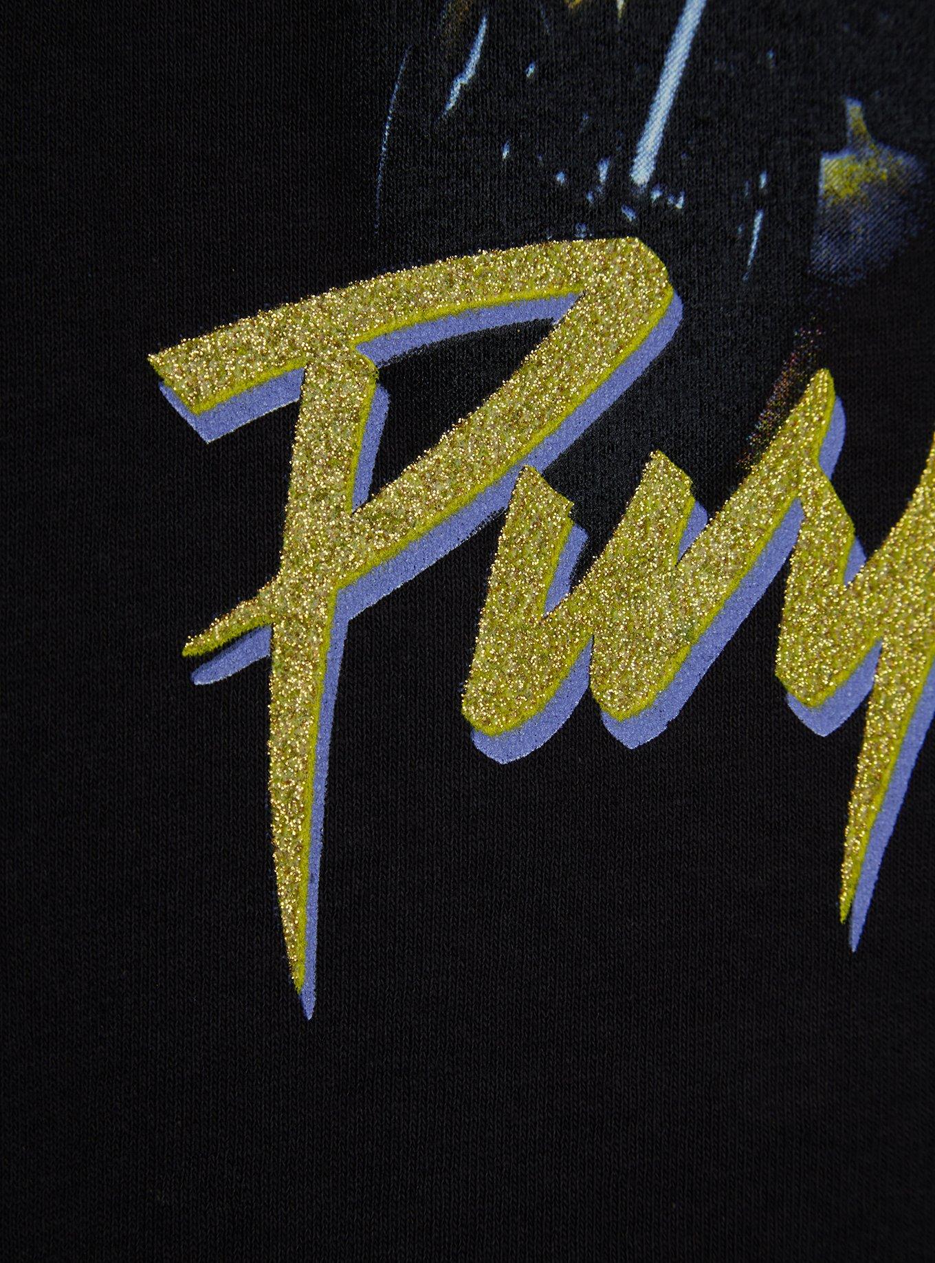 Prince Purple Rain Glitter Logo Boyfriend Fit Girls T-Shirt, BLACK, alternate