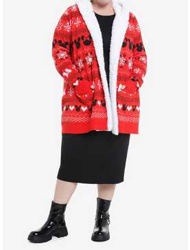 Disney Mickey Mouse & Minnie Mouse Fair Isle Sherpa Girls Open Cardigan Plus Size, , hi-res