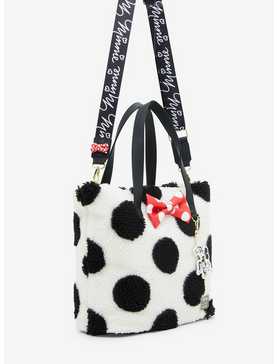 Loungefly Disney Minnie Mouse Black and White Polka Dot Sherpa Tote Bag, , hi-res