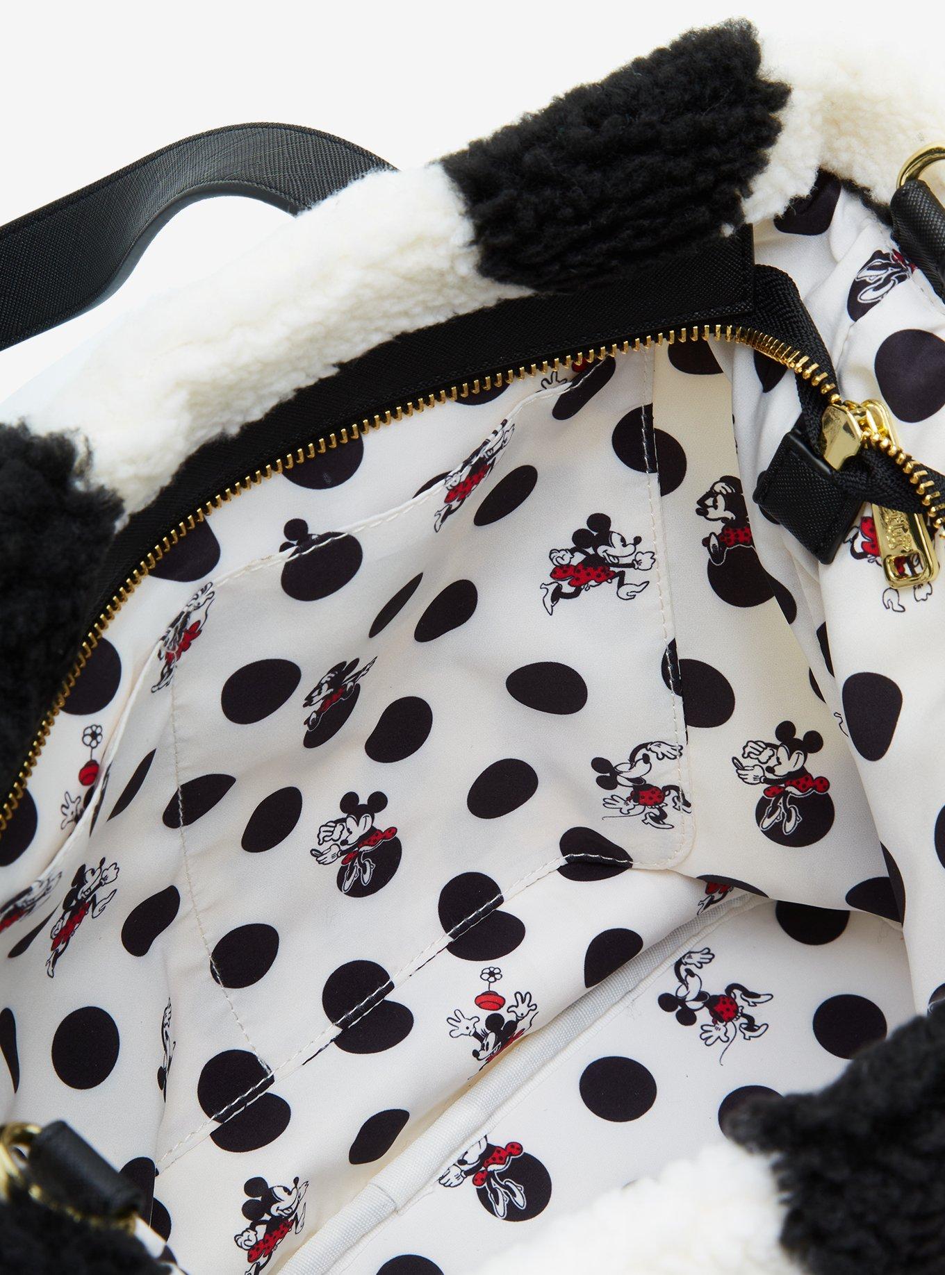 Loungefly Disney Minnie Mouse Black and White Polka Dot Sherpa Tote Bag, , alternate
