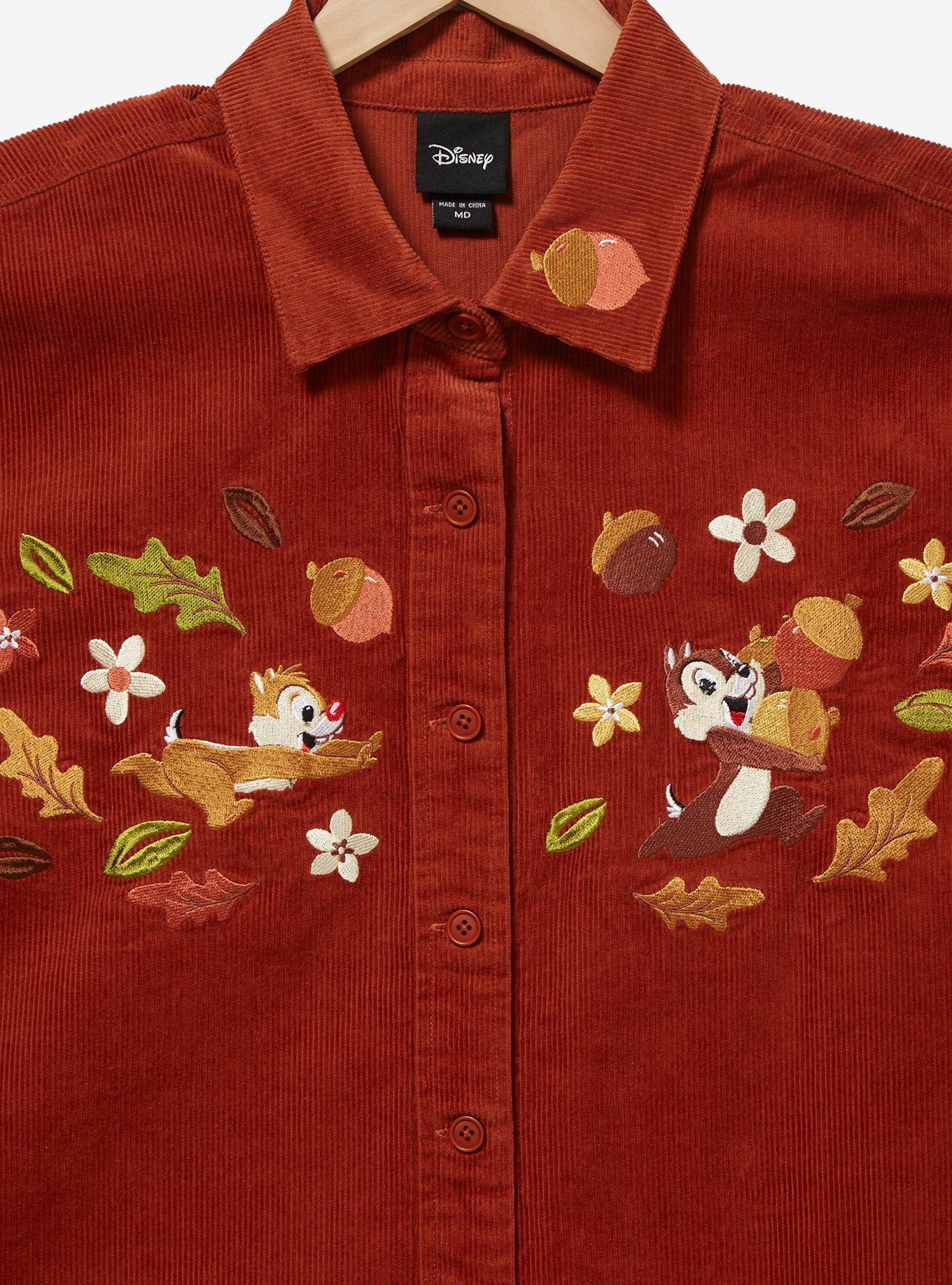 Disney Chip & Dale Fall Foliage Corduroy Women's Button-Up Top - BoxLunch Exclusive, BROWN, alternate