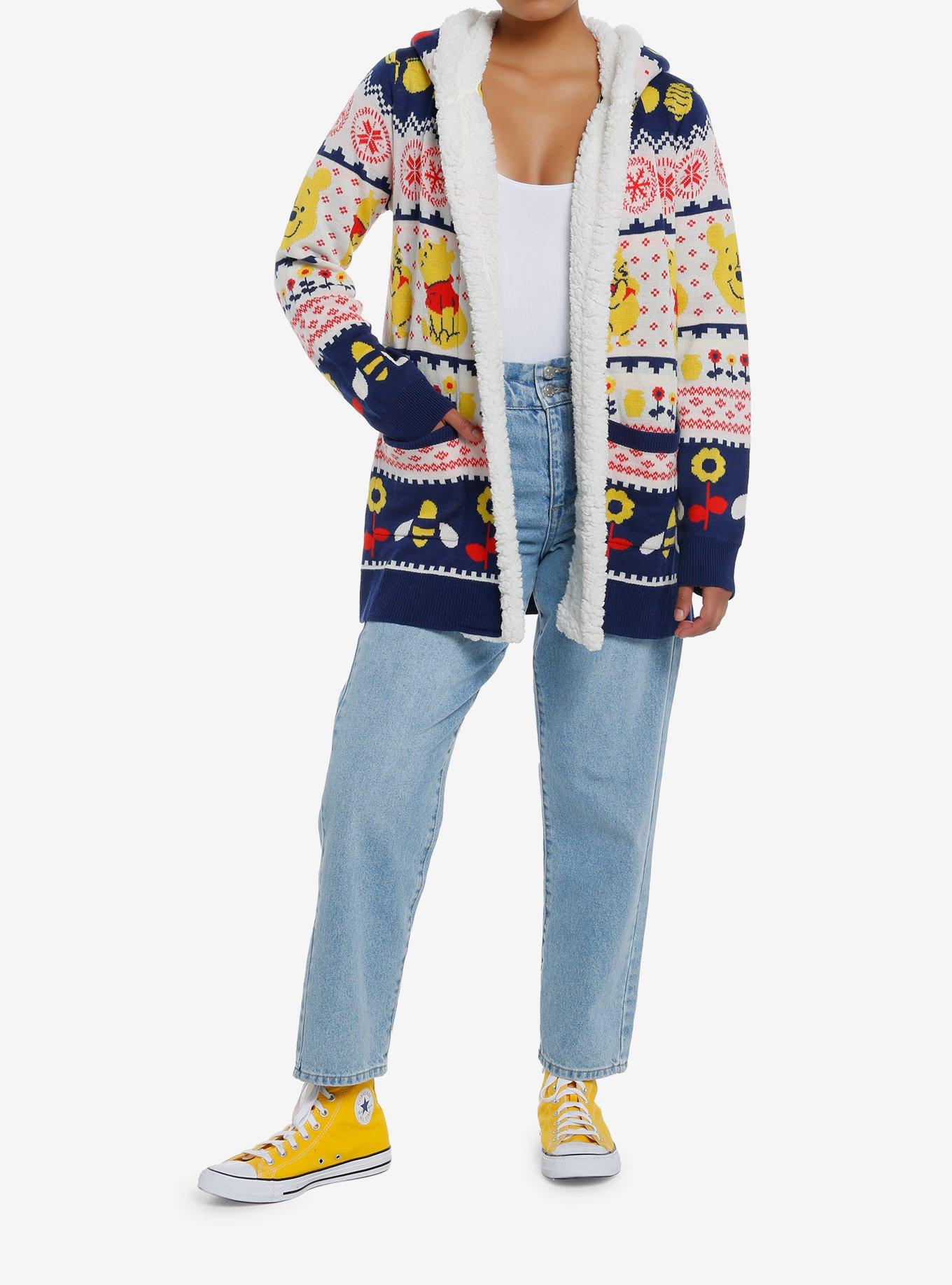Disney Winnie The Pooh Fair Isle Sherpa Girls Open Cardigan, , hi-res