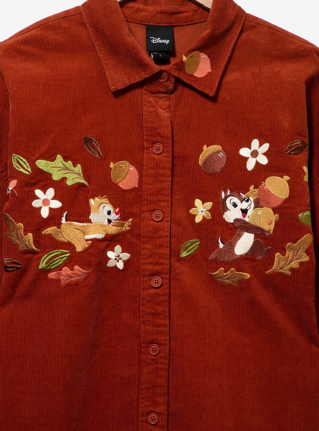 Disney Chip & Dale Fall Foliage Corduroy Women's Plus Size Button-Up Top - BoxLunch Exclusive, BROWN, alternate