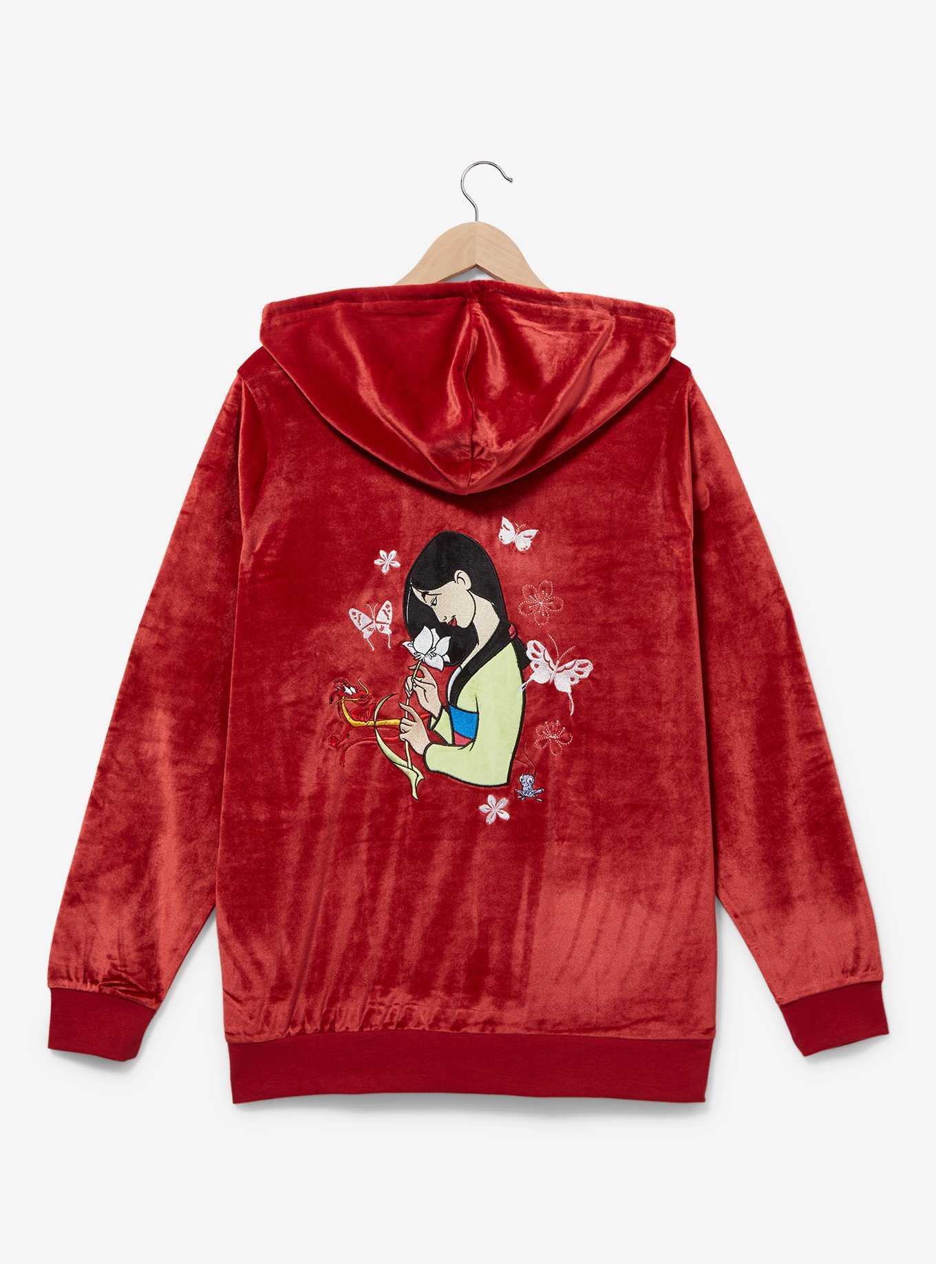 Disney Mulan Red Velour Women's Plus Size Zippered Hoodie - BoxLunch Exclusive, , hi-res