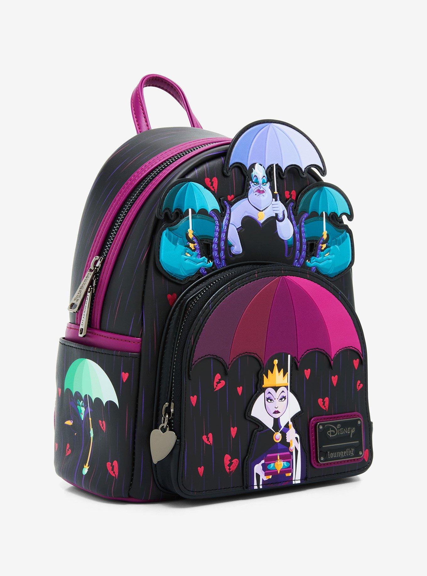 Loungefly Disney Villains Evil Queen and Ursula Curse Your Hearts Umbrella Mini Backpack, , alternate