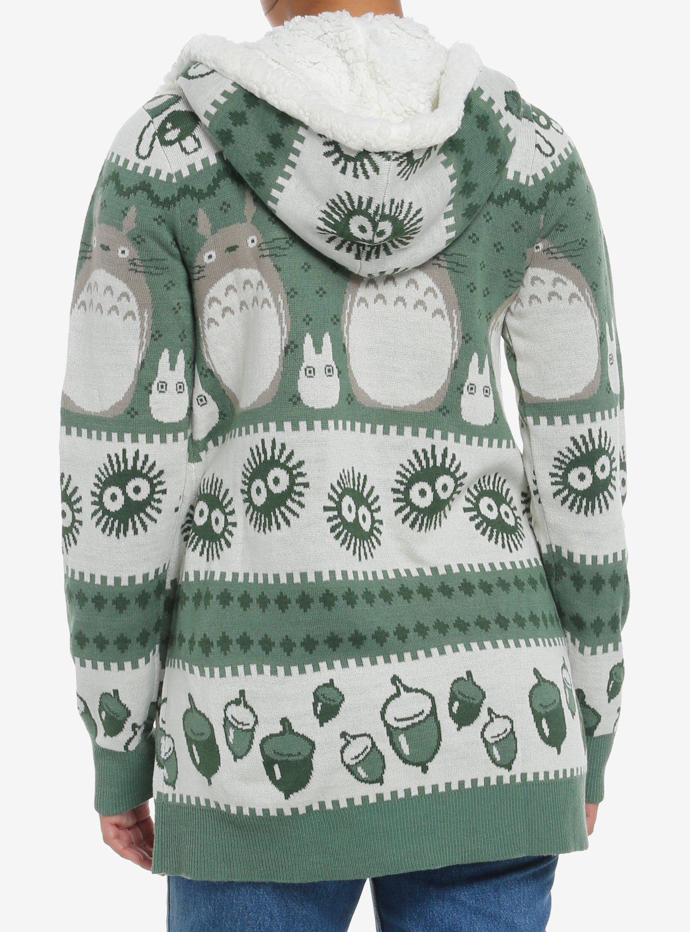 Her Universe Studio Ghibli My Neighbor Totoro Fair Isle Sherpa Open Cardigan, GREEN  WHITE, alternate