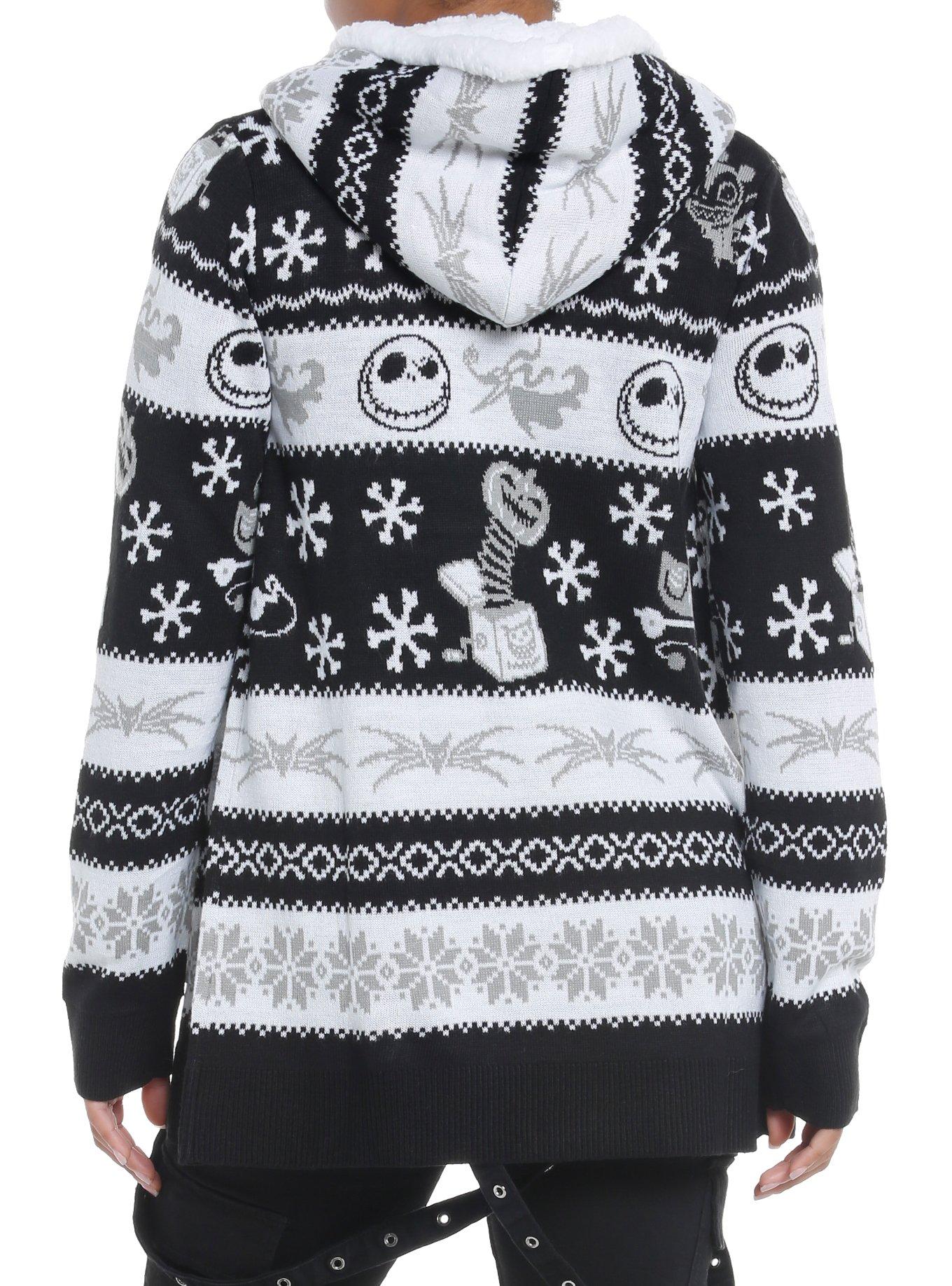 The Nightmare Before Christmas Fair Isle Sherpa Open Cardigan, BLACK  WHITE, alternate